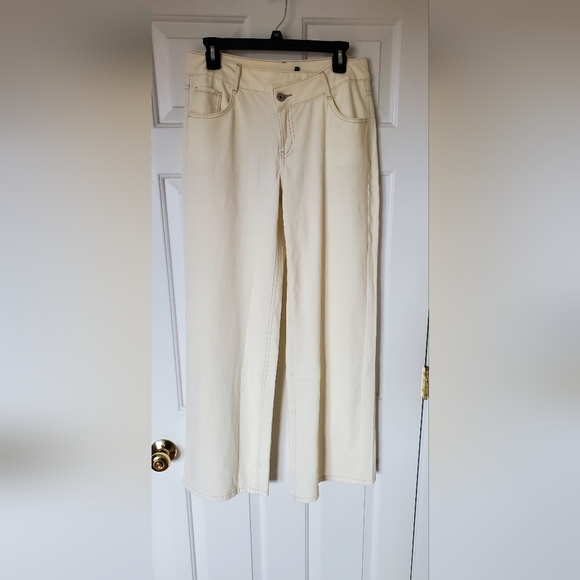 HALARA Flex Jeans M Tall Light Khaki Denim Asymmetric Low Rise Baggy Wide Leg - Picture 7 of 12